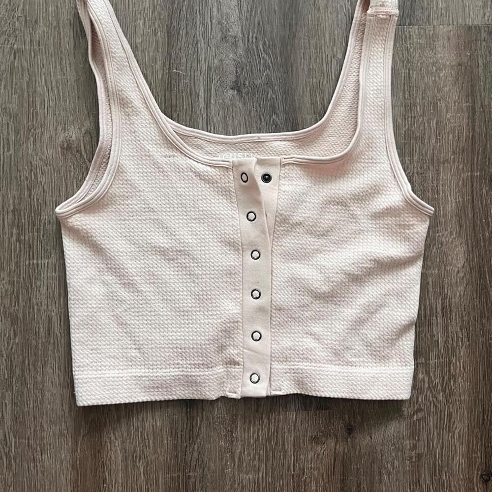 Aeropostale Women's Pink and Cream Crop-top